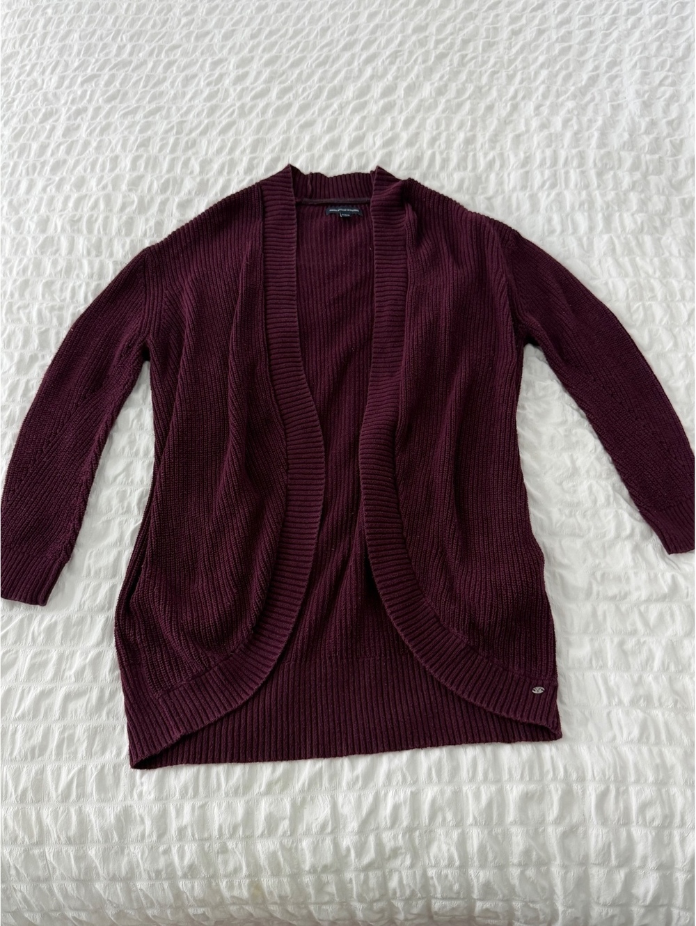 American Eagle Burgundy Open Front Ribbed Knit Cardigan Sweater Medium
